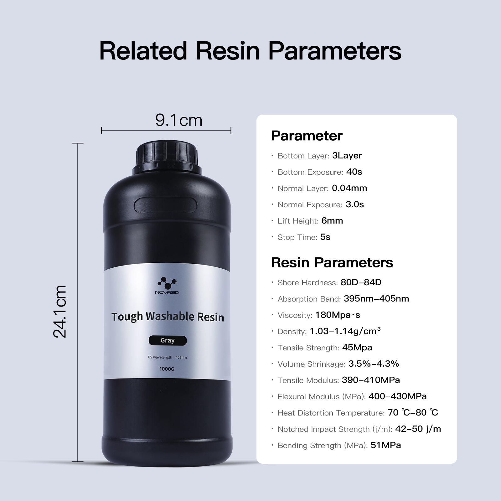 NOVA3D Water Washable 3D Printer Resin Tough Washable Resin