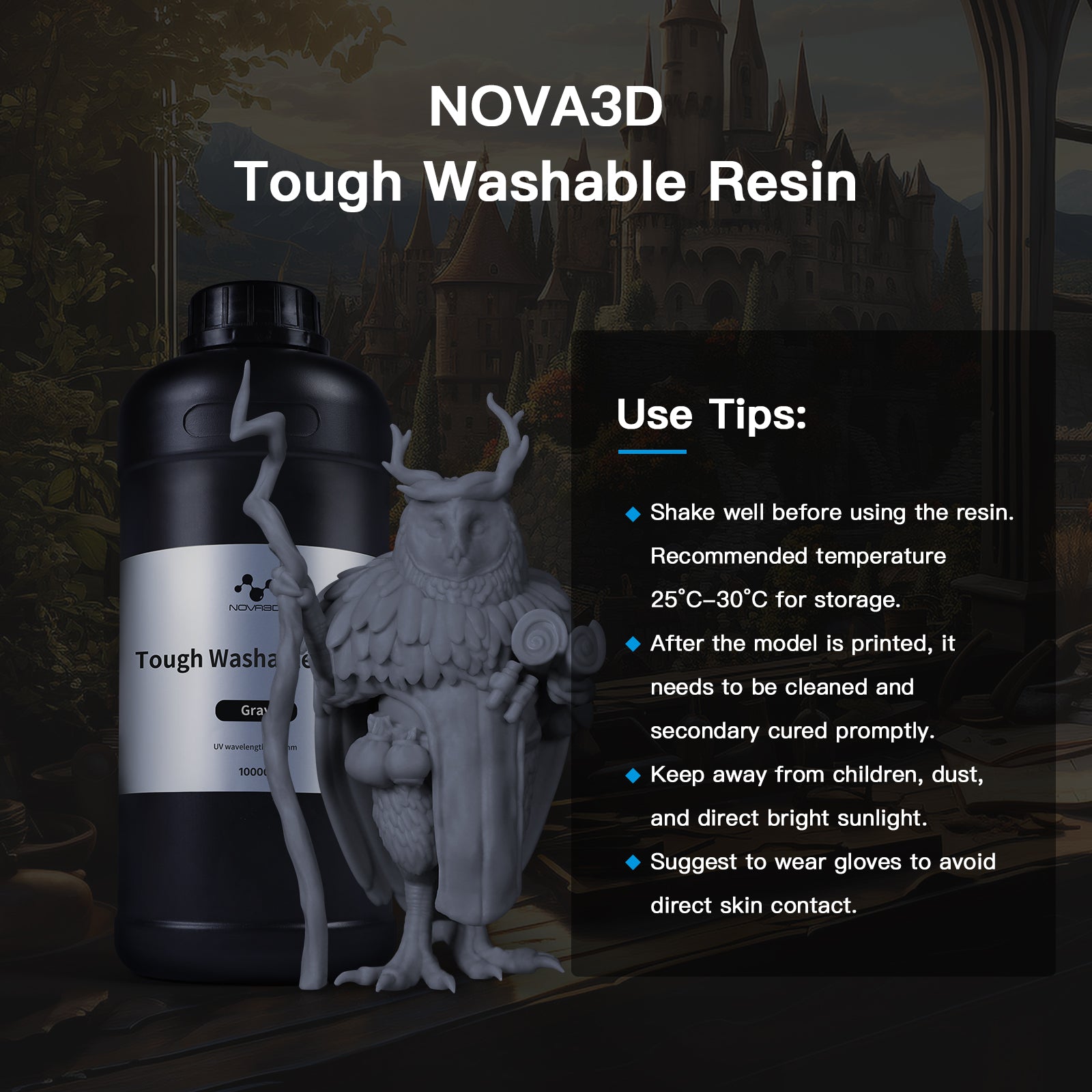 NOVA3D Water Washable 3D Printer Resin Tough Washable Resin