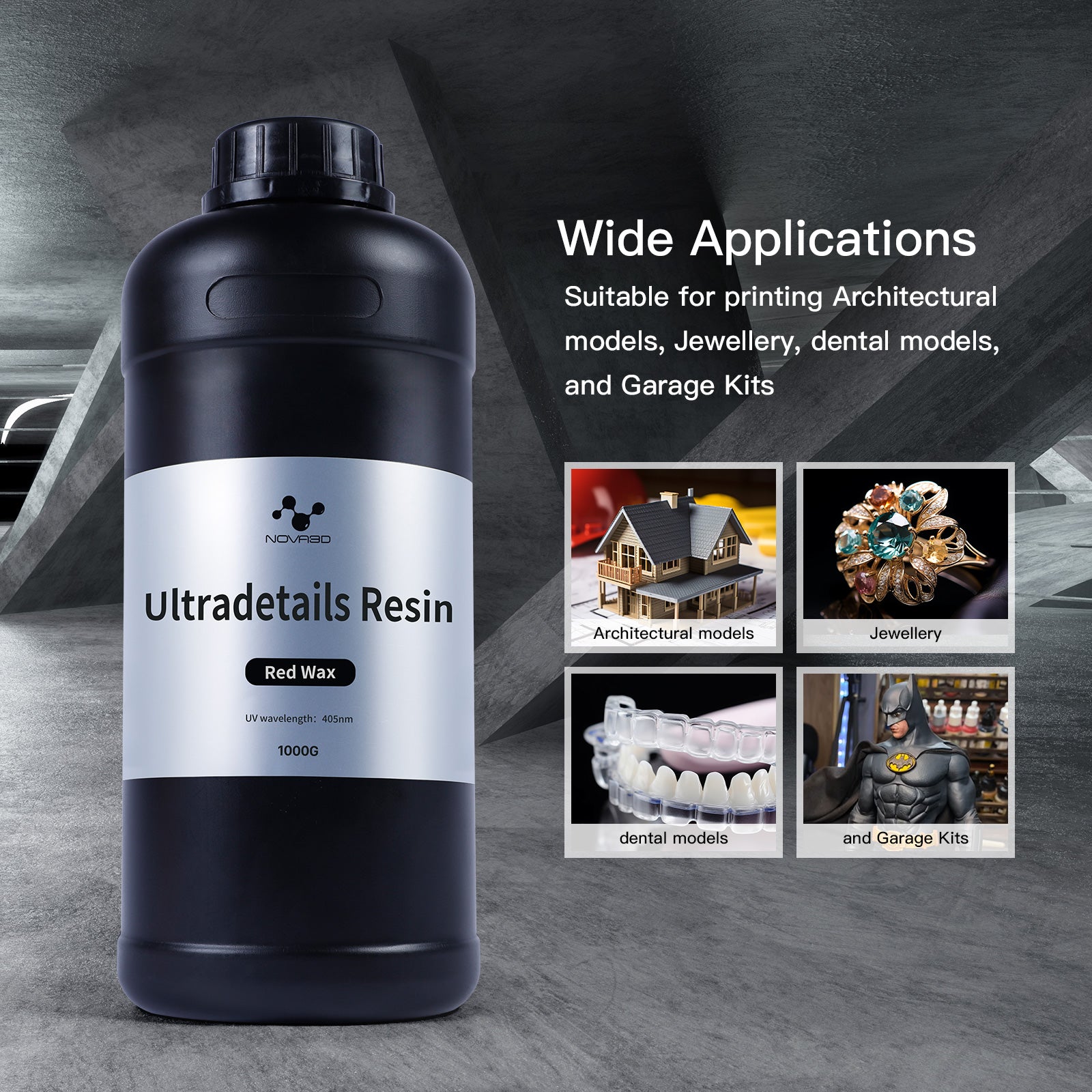Wide Applications Suitable for printing Architecturalmodels, Jewellery, dental modelsand Garage Kits