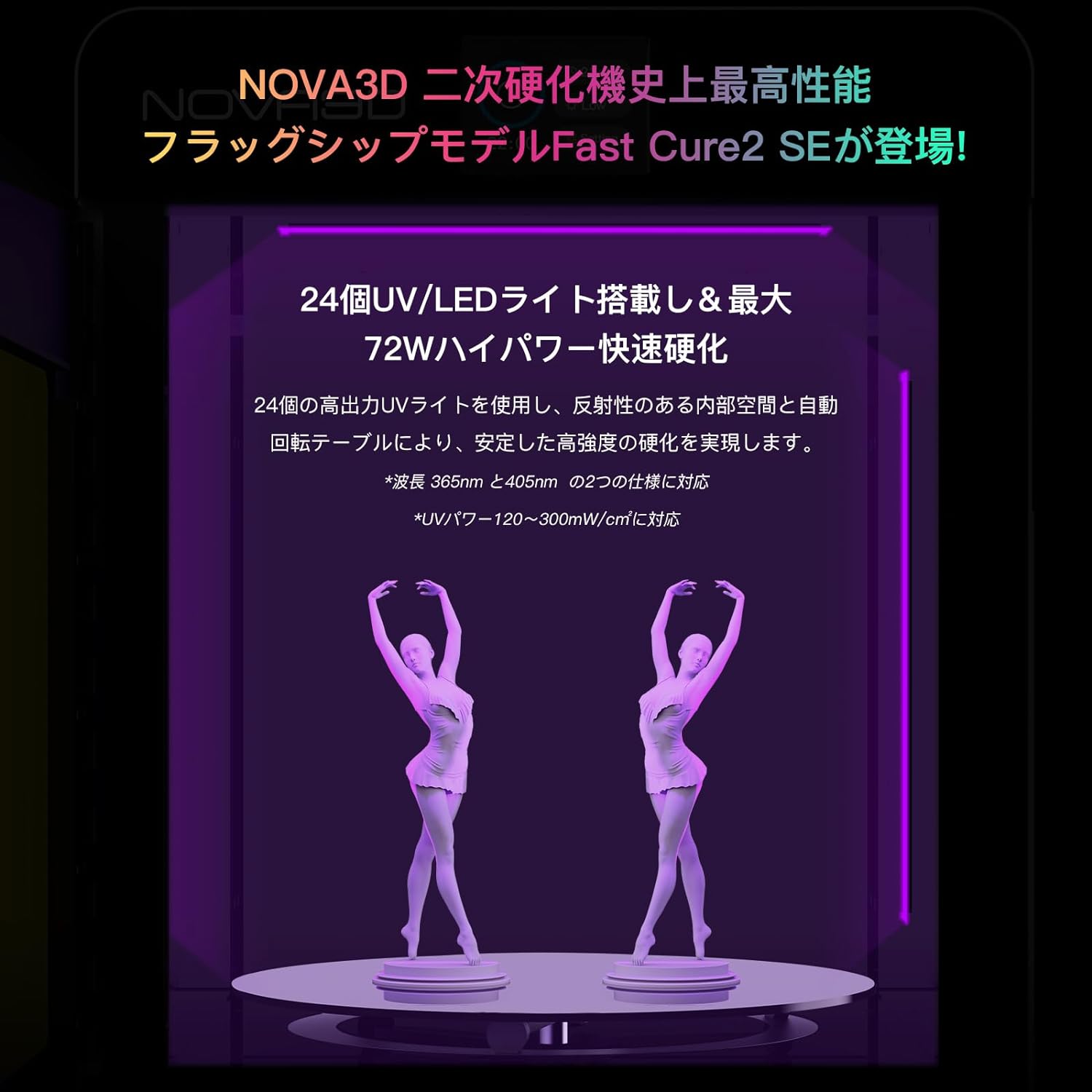 NOVA3D FastCure2 SE 二次硬化機 超大硬化サイズ250*200*260mm 波長365nm-405nm 2.8インチタッチパネル+24個のUVライト付き ハイパワー 高速硬化 後処理用 プロ