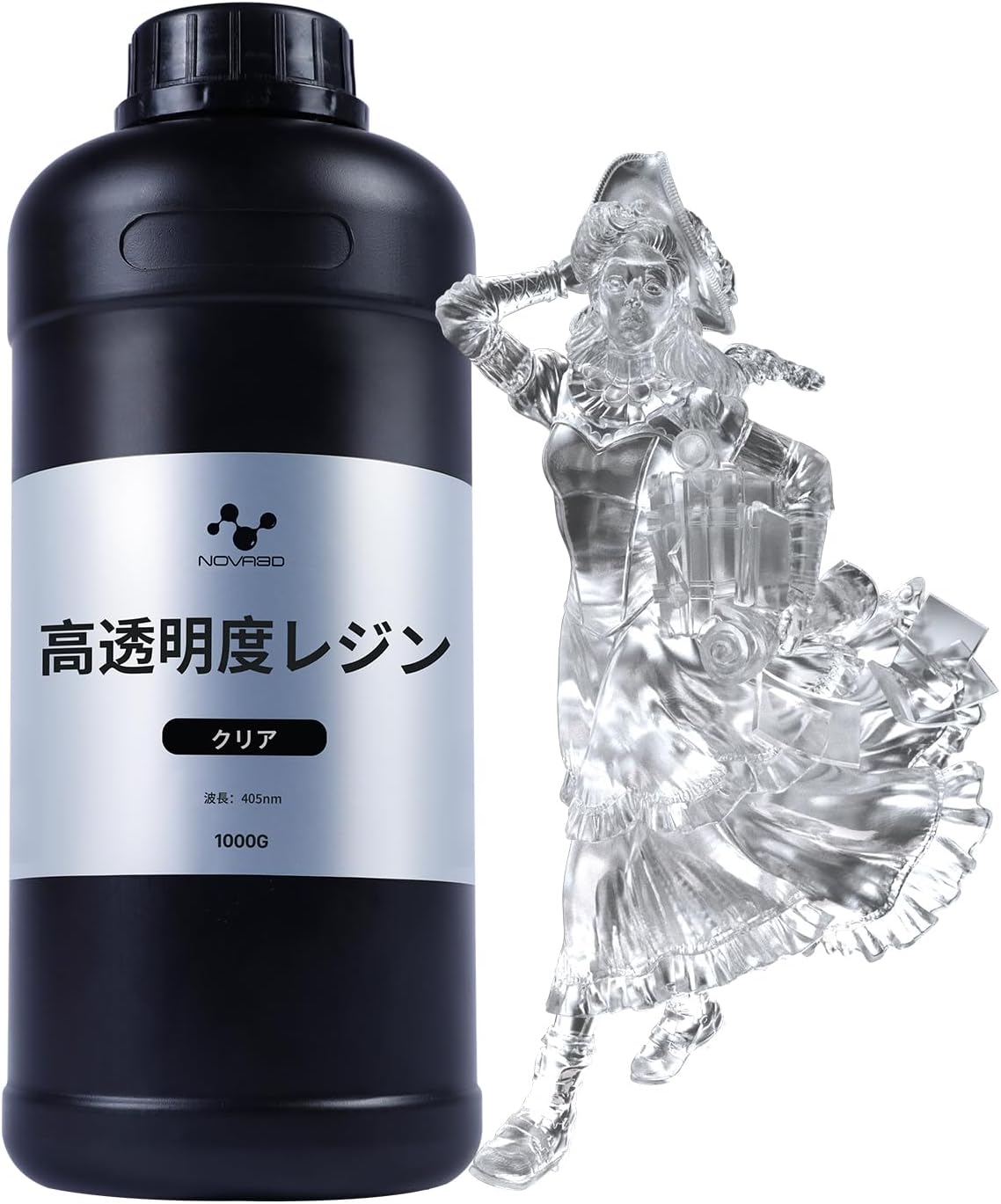 NOVA3D 三代目 高透明レジン【黄変なし+高速印刷+高靭性+高精度+高硬度+耐衝撃性+優れた切削性+穴開け可能+反り強い】クリアレジン 光造形 3Dプリンター用レジン 405nm LCD 