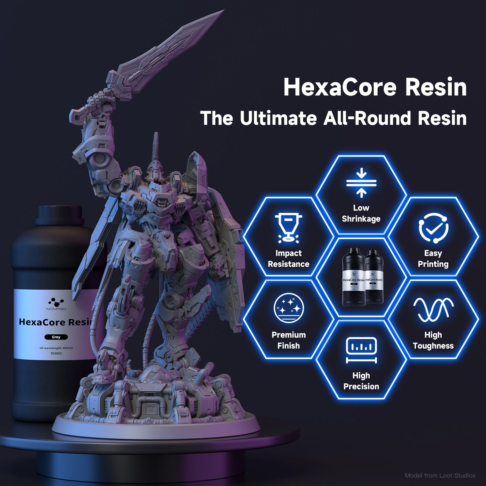 NOVA3D HexaCore Resin Photopolymer 3D Resin Consumable High Precision High Toughness High Strength Easy Printing Low Shrinkage