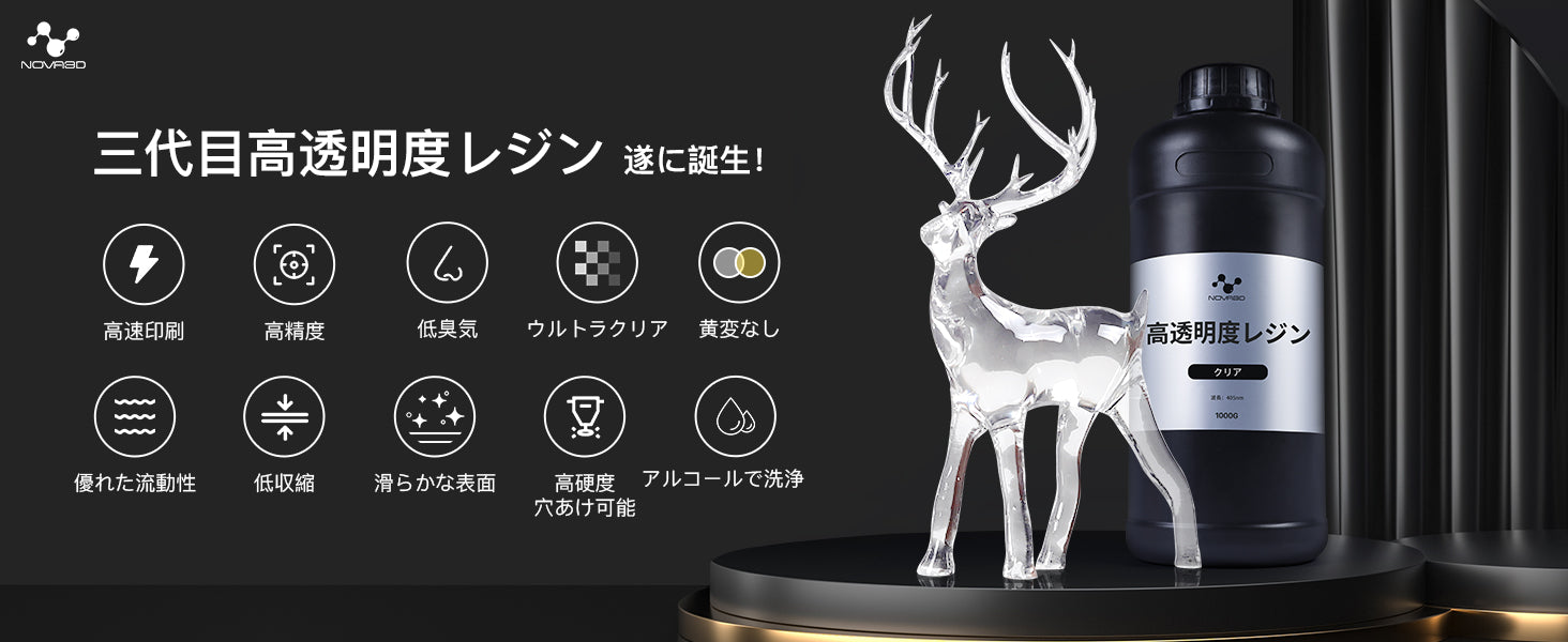 NOVA3D 三代目 高透明レジン【黄変なし+高速印刷+高靭性+高精度+高硬度